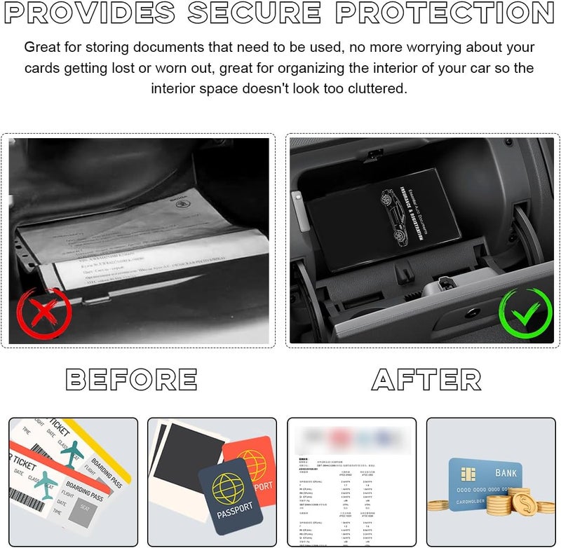 Yourkar Car Registration and Insurance Holder, 9.56"×5.19" Automotive Glove Box Organizer, Vehicle Card Document Glove Box Organizer for Documents Cards License, Car Accessories (Black, Glossy) - Image 4